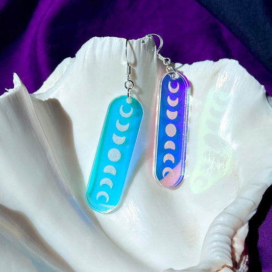 Iridescent Minimalist Moon Phase Earrings - Driftless Enchantments