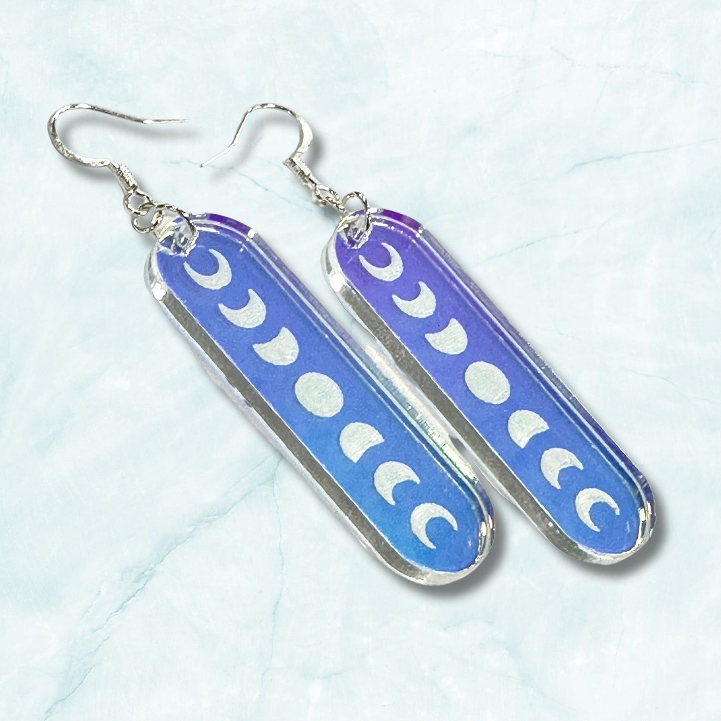 Iridescent Minimalist Moon Phase Earrings - Driftless Enchantments