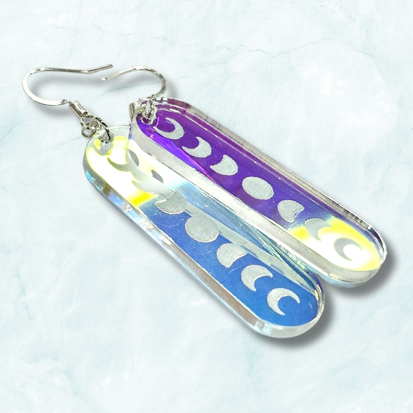 Iridescent Minimalist Moon Phase Earrings - Driftless Enchantments