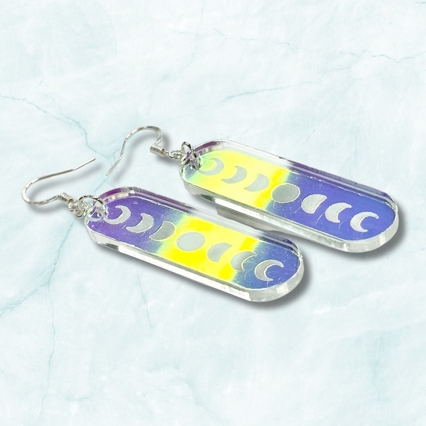 Iridescent Minimalist Moon Phase Earrings - Driftless Enchantments