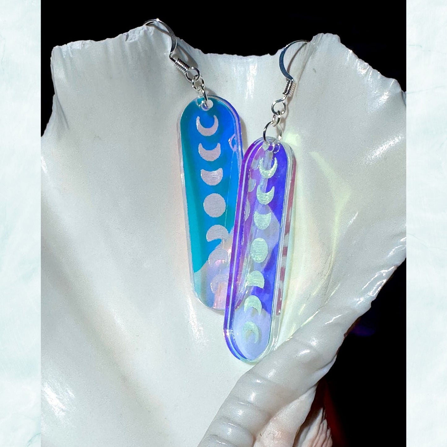 Iridescent Minimalist Moon Phase Earrings - Driftless Enchantments