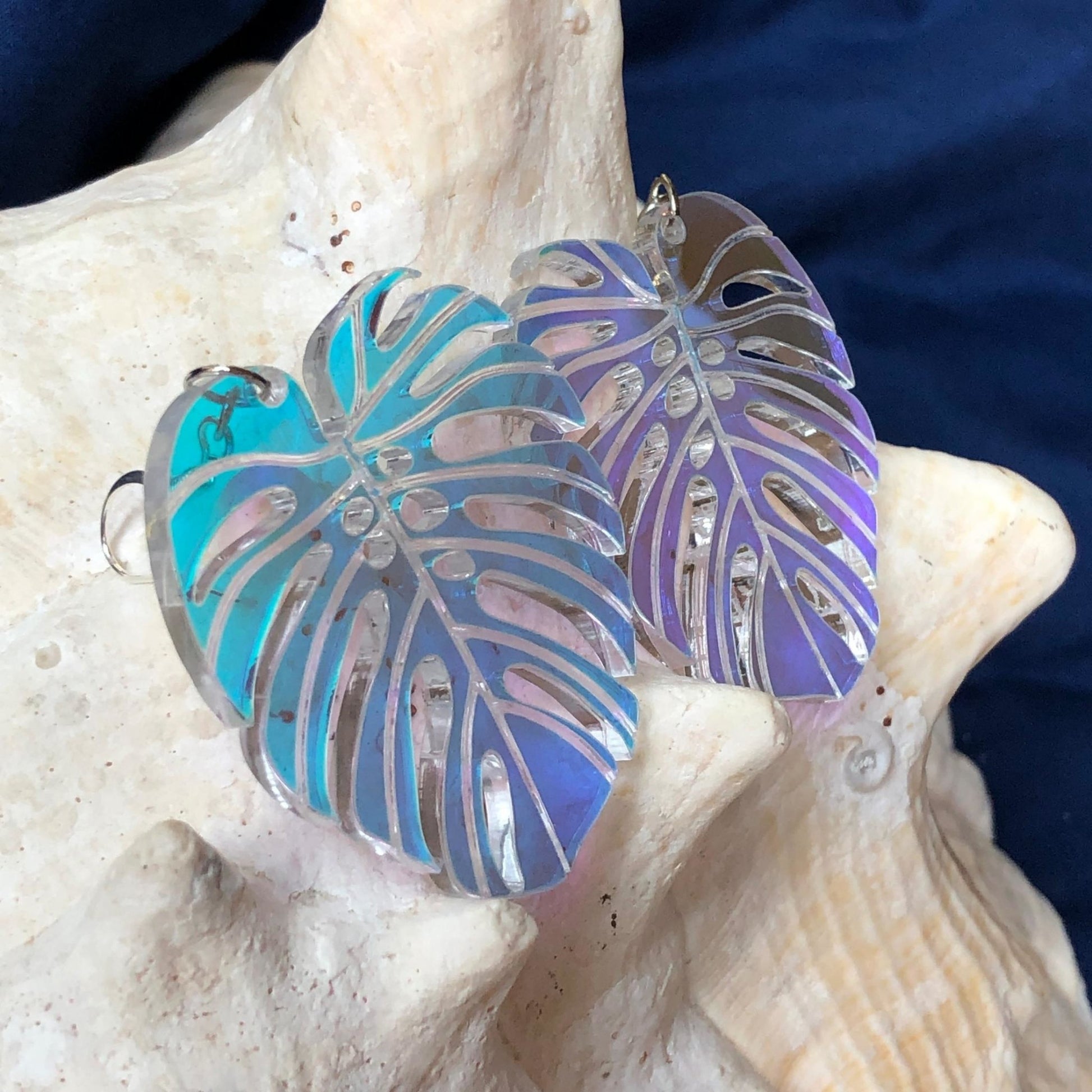 Iridescent Monstera Leaf Earrings - Driftless Enchantments