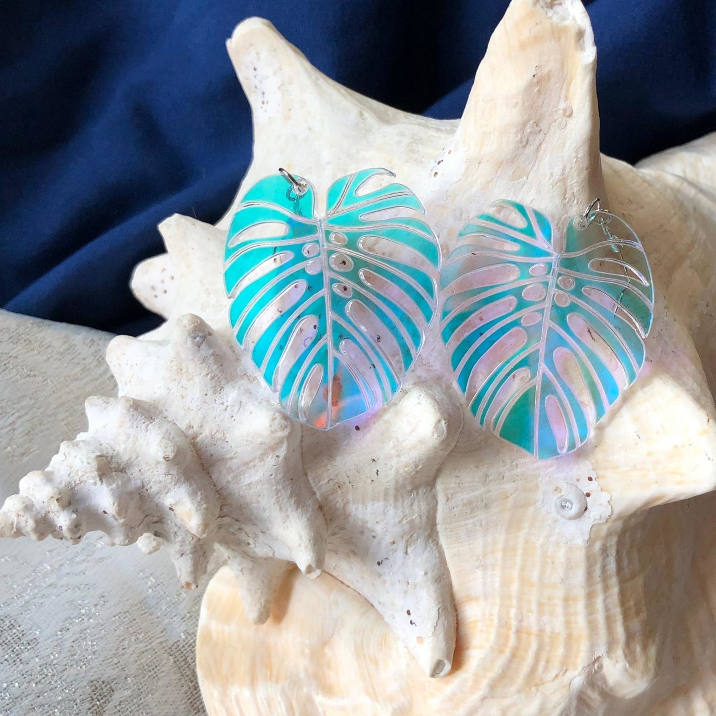 Iridescent Monstera Leaf Earrings - Driftless Enchantments