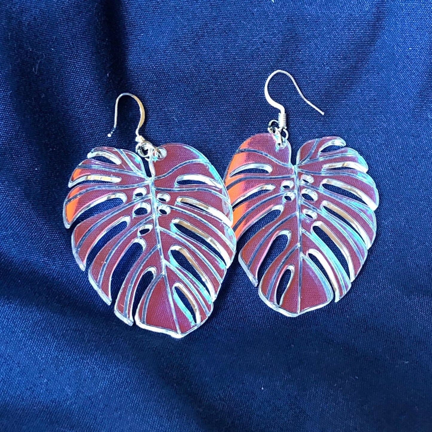 Iridescent Monstera Leaf Earrings - Driftless Enchantments