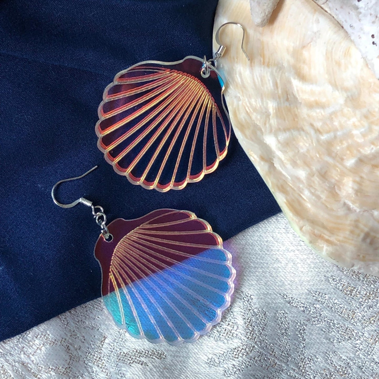 Iridescent Scallop Shell Earrings - Driftless Enchantments