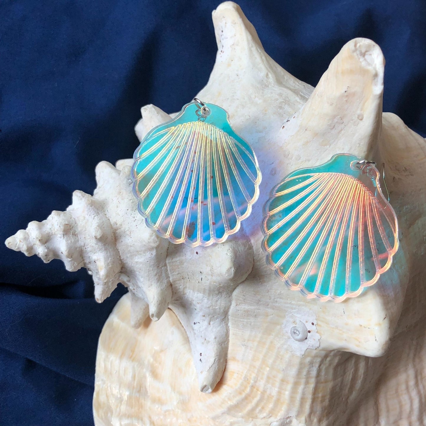 Iridescent Scallop Shell Earrings - Driftless Enchantments