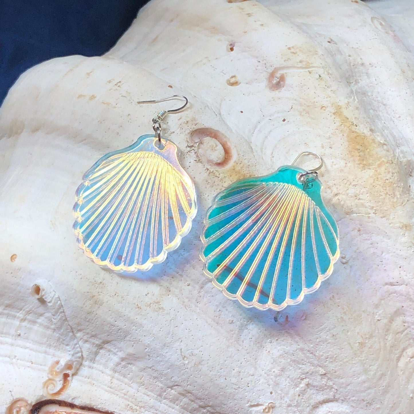 Iridescent Scallop Shell Earrings - Driftless Enchantments