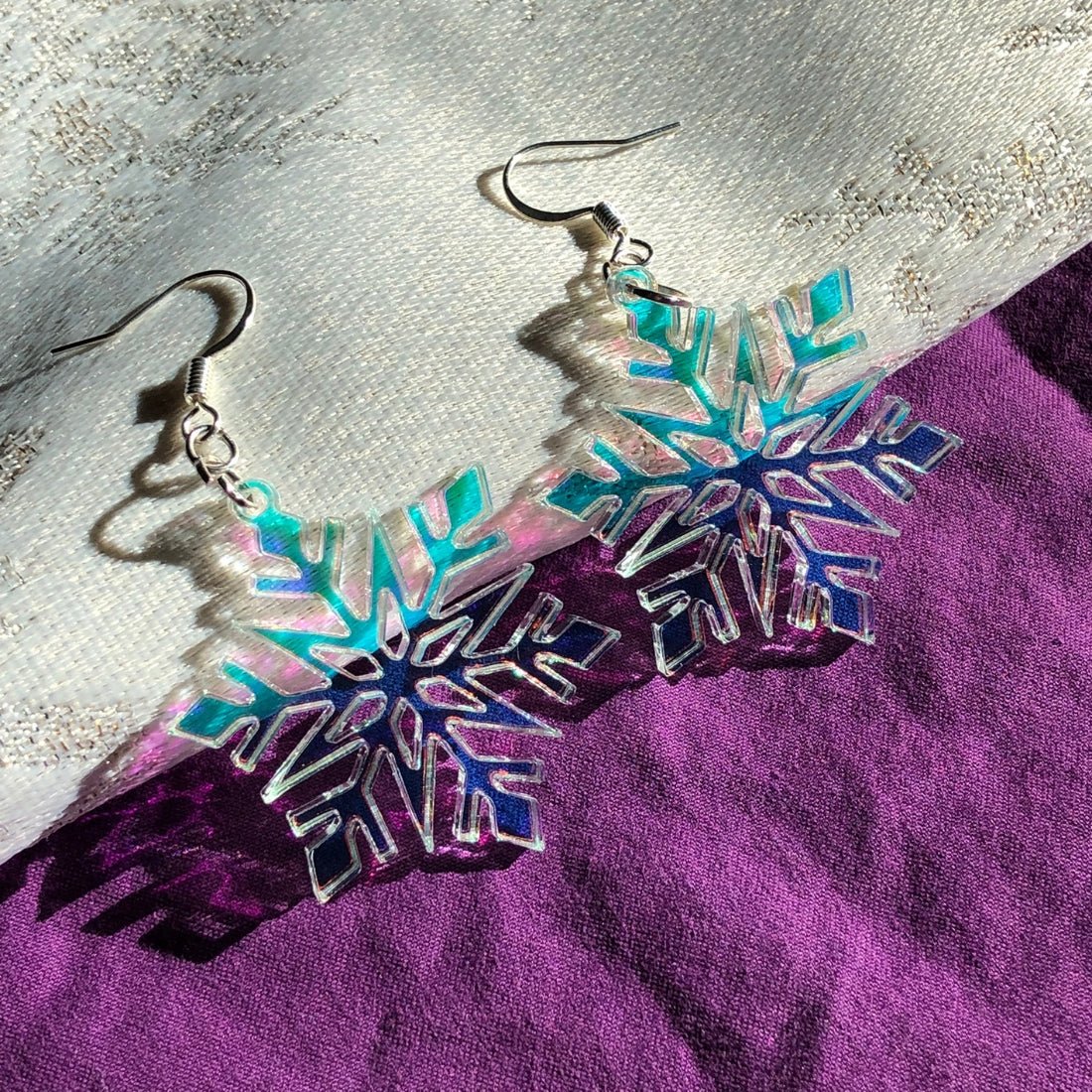 Iridescent Snowflake Earrings - Driftless Enchantments