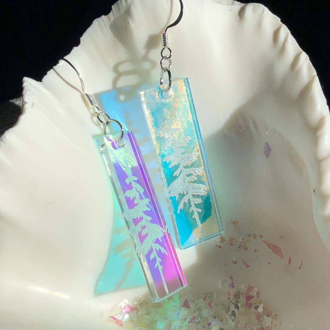 Iridescent Snowy Pine Earrings - Driftless Enchantments