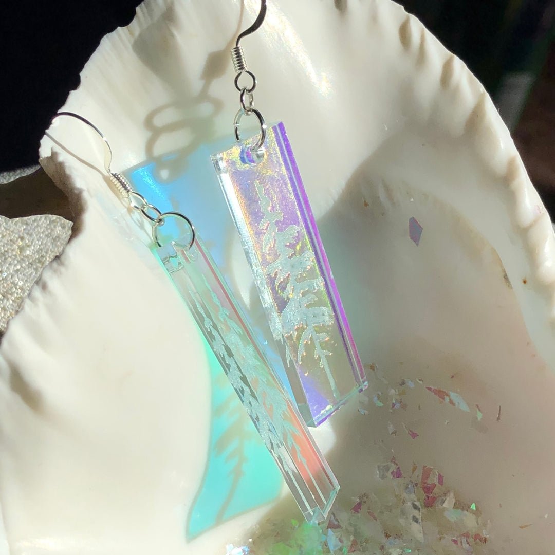 Iridescent Snowy Pine Earrings - Driftless Enchantments