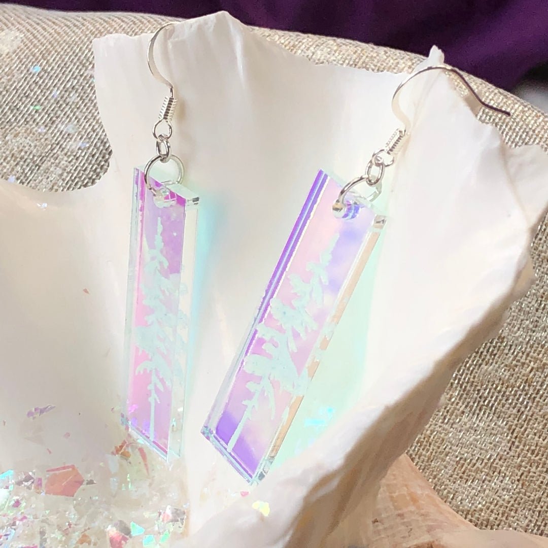 Iridescent Snowy Pine Earrings - Driftless Enchantments