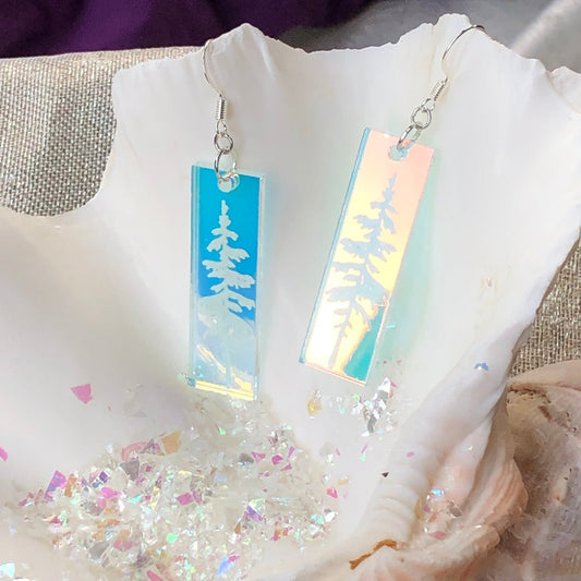 Iridescent Snowy Pine Earrings - Driftless Enchantments