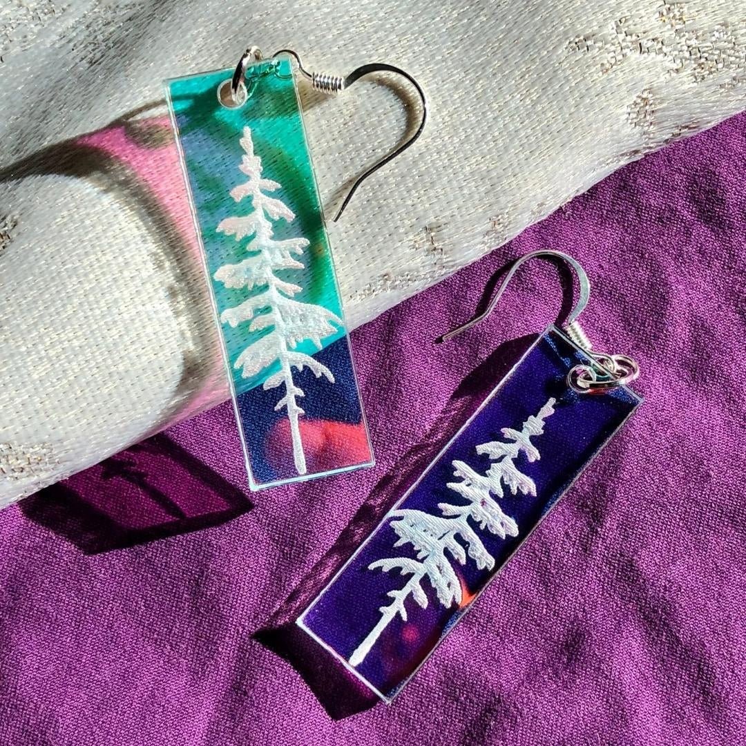 Iridescent Snowy Pine Earrings - Driftless Enchantments