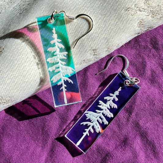 Iridescent Snowy Pine Earrings - Driftless Enchantments