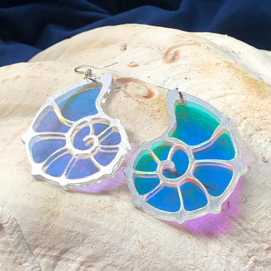 Iridescent Spiral Shell Earrings - Driftless Enchantments