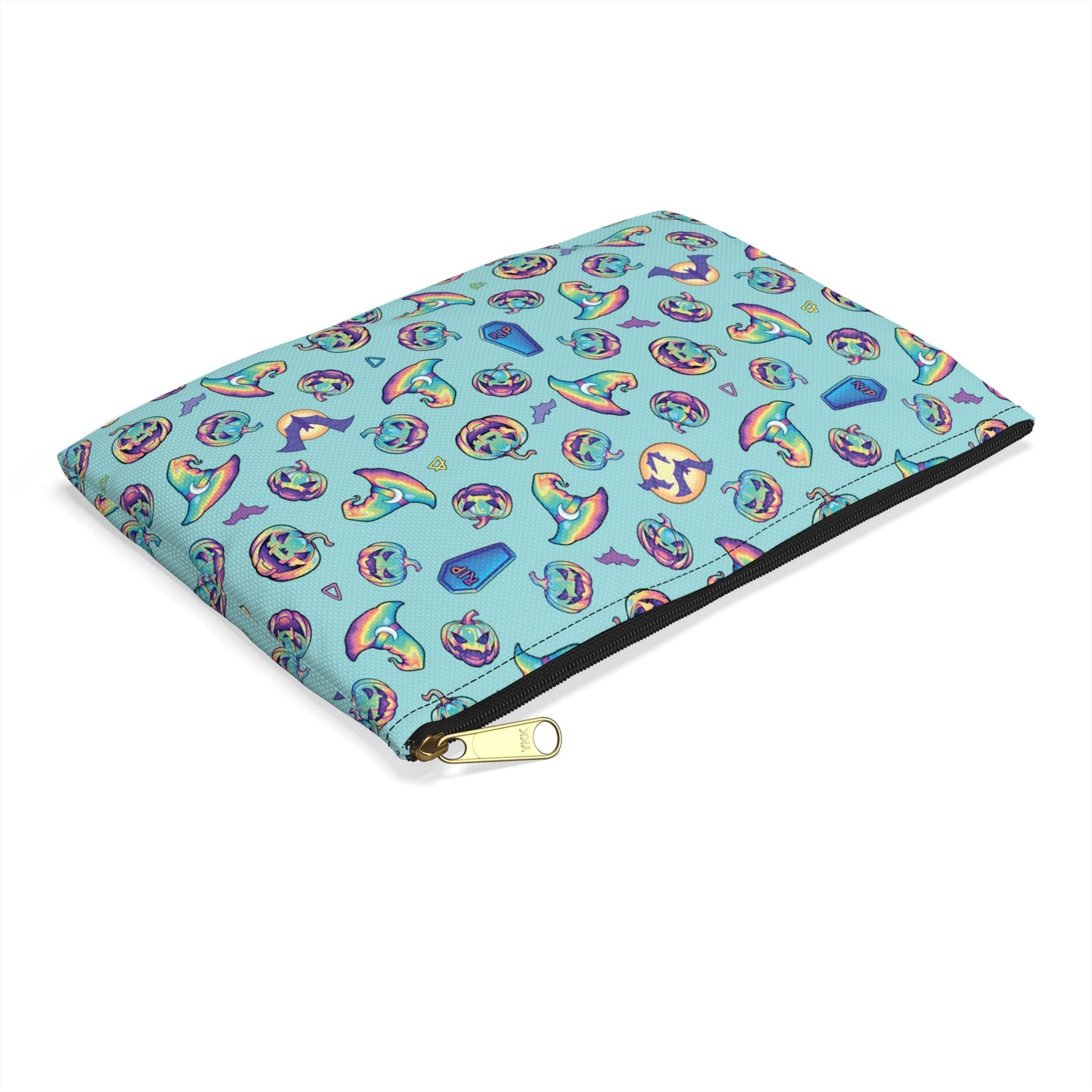 Jack-o’-Lanterns, Bats & Witch Hats Accessory Pouch - Aqua - Driftless Enchantments