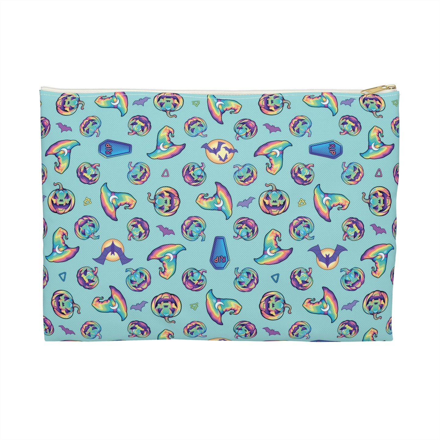 Jack-o’-Lanterns, Bats & Witch Hats Accessory Pouch - Aqua - Driftless Enchantments