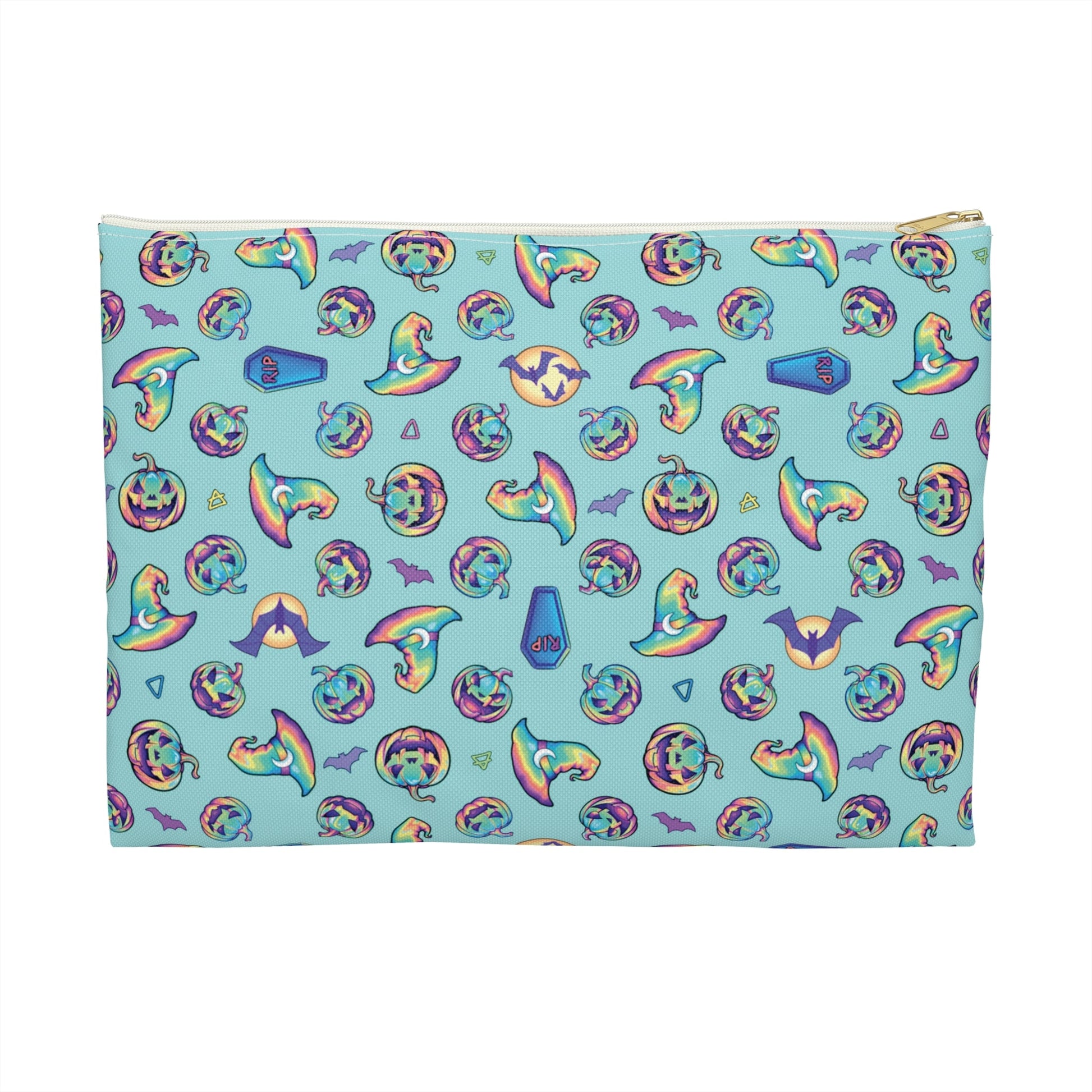Jack-o’-Lanterns, Bats & Witch Hats Accessory Pouch - Aqua - Driftless Enchantments