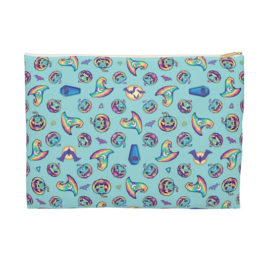 Jack-o’-Lanterns, Bats & Witch Hats Accessory Pouch - Aqua - Driftless Enchantments