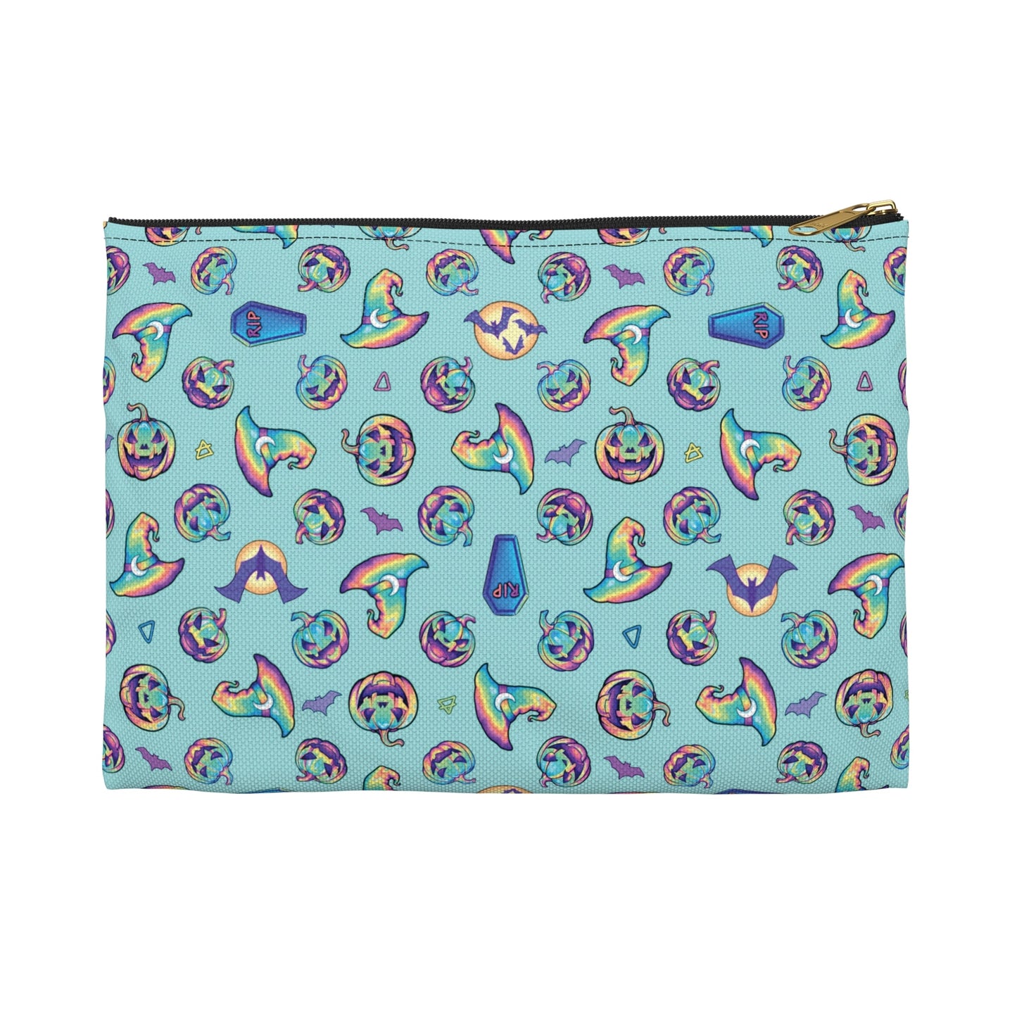 Jack-o’-Lanterns, Bats & Witch Hats Accessory Pouch - Aqua - Driftless Enchantments