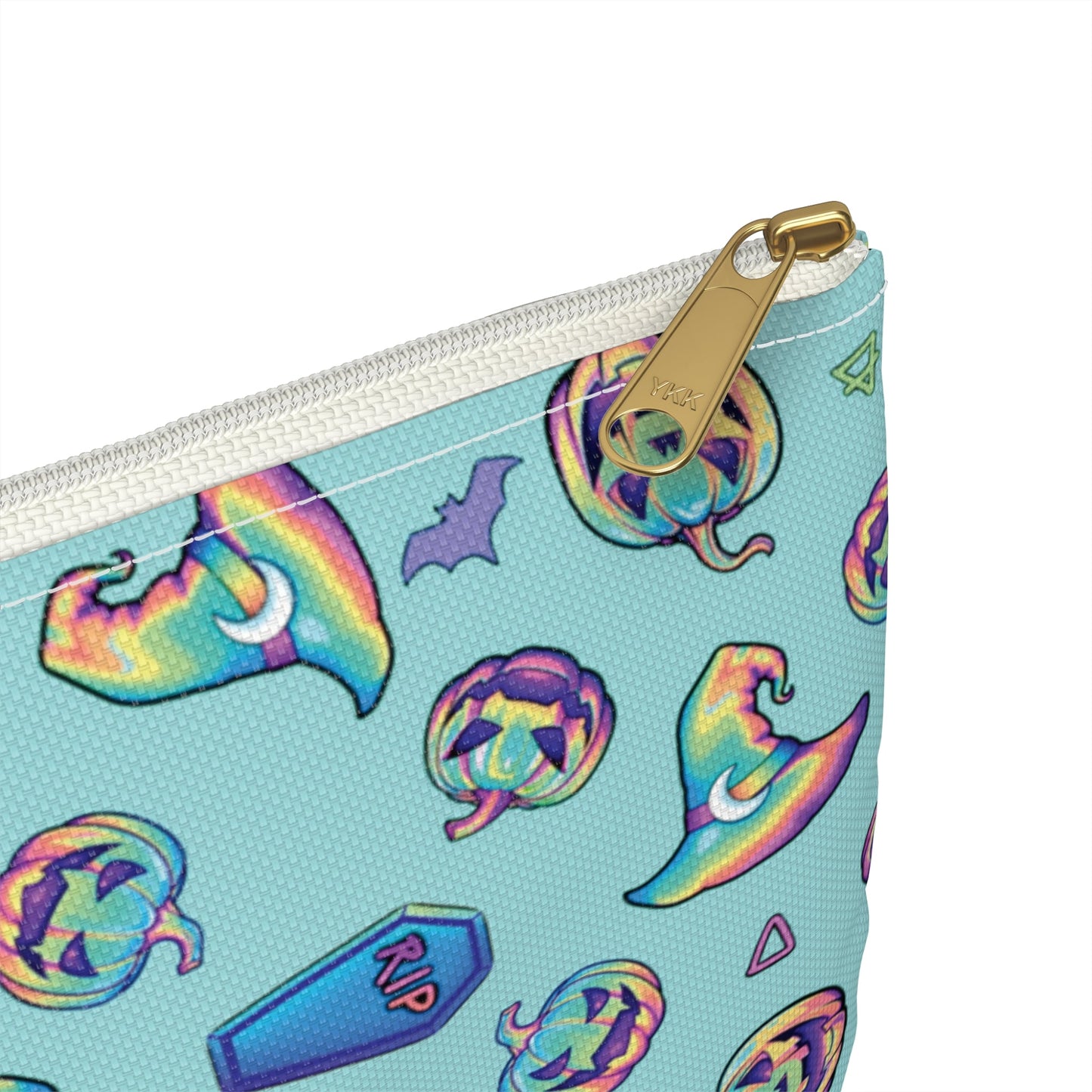 Jack-o’-Lanterns, Bats & Witch Hats Accessory Pouch - Aqua - Driftless Enchantments