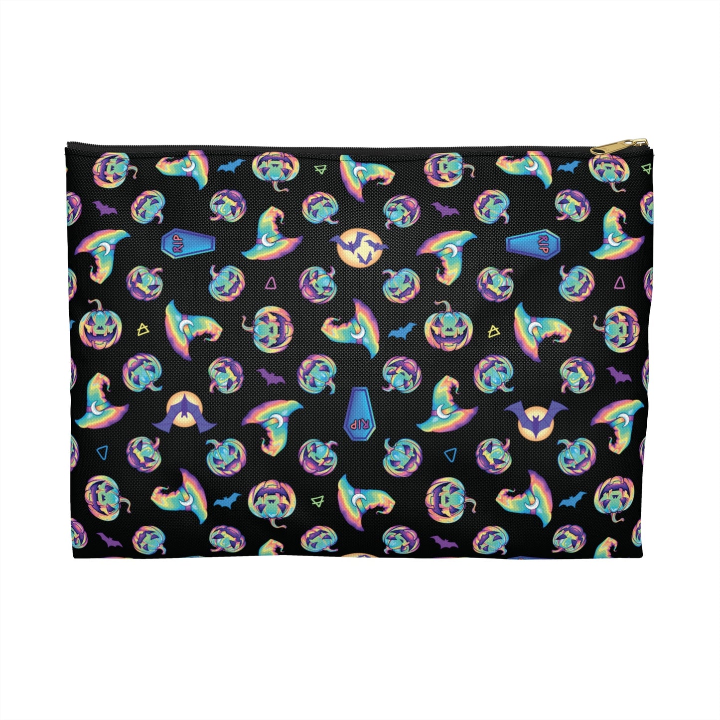 Jack-o’-Lanterns, Bats & Witch Hats Accessory Pouch - Black - Driftless Enchantments