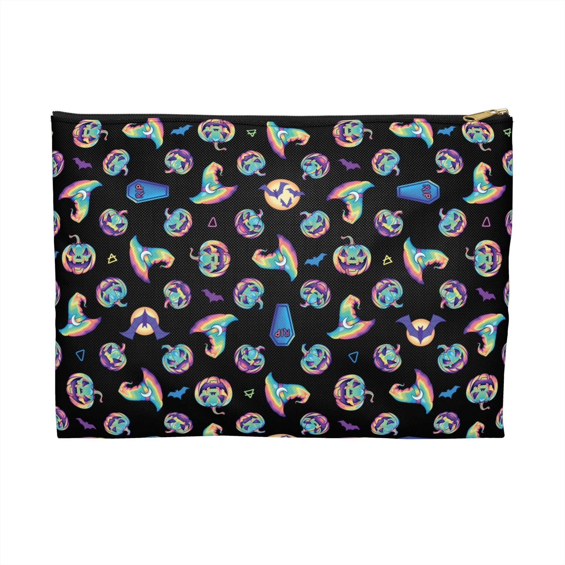 Jack-o’-Lanterns, Bats & Witch Hats Accessory Pouch - Black - Driftless Enchantments