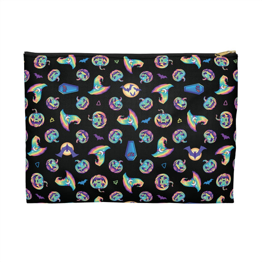 Jack-o’-Lanterns, Bats & Witch Hats Accessory Pouch - Black - Driftless Enchantments