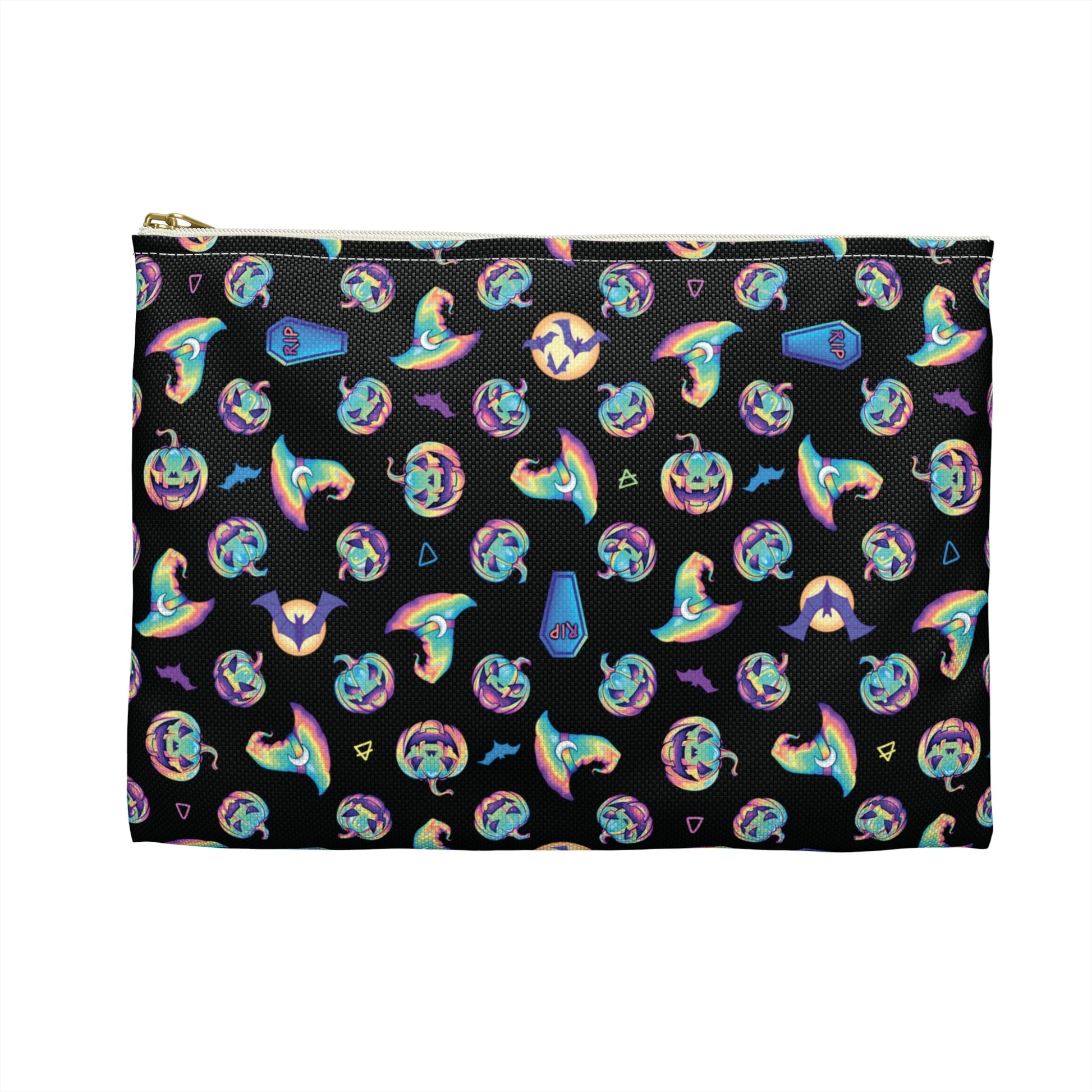 Jack-o’-Lanterns, Bats & Witch Hats Accessory Pouch - Black - Driftless Enchantments