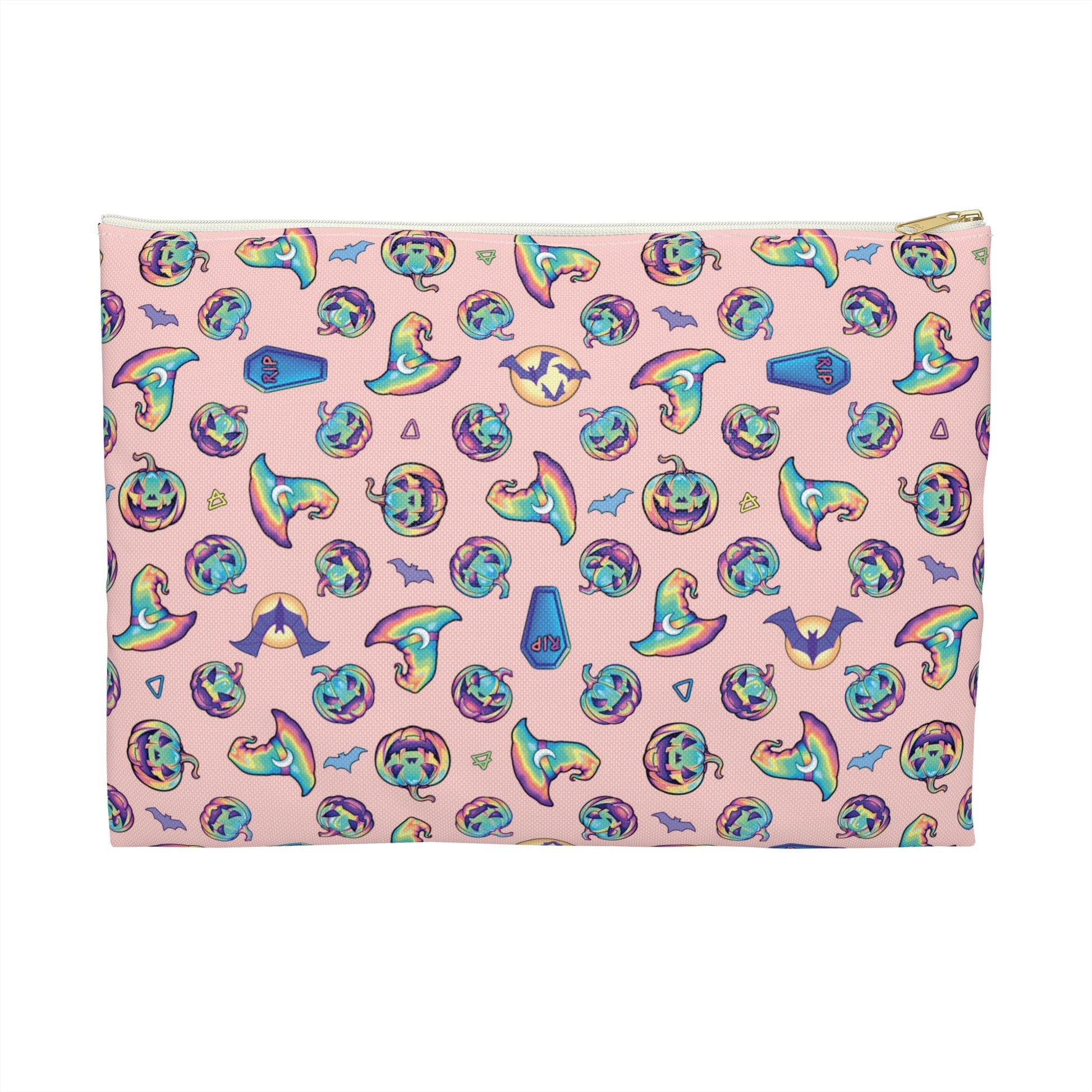 Jack-o’-Lanterns, Bats & Witch Hats Accessory Pouch - Coral - Driftless Enchantments