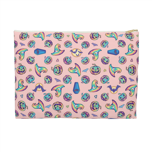 Jack-o’-Lanterns, Bats & Witch Hats Accessory Pouch - Coral - Driftless Enchantments