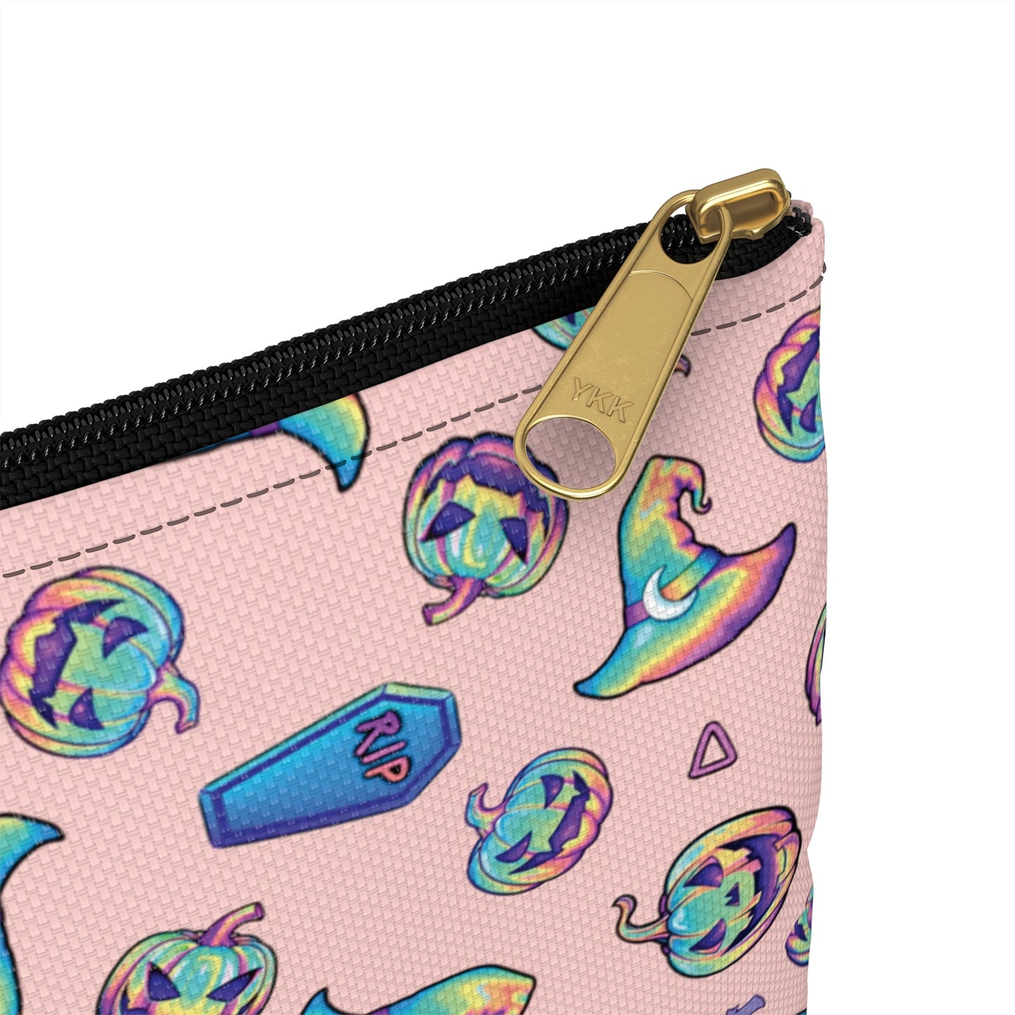 Jack-o’-Lanterns, Bats & Witch Hats Accessory Pouch - Coral - Driftless Enchantments