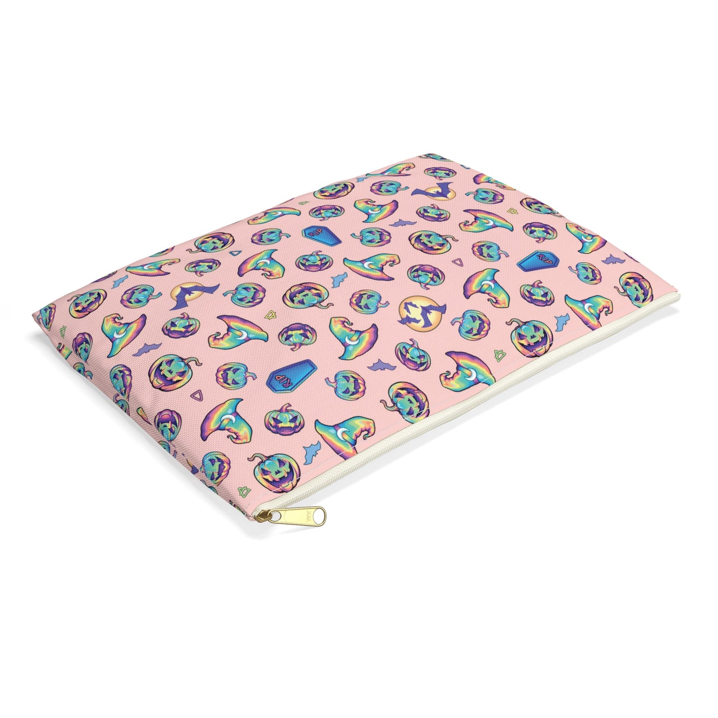 Jack-o’-Lanterns, Bats & Witch Hats Accessory Pouch - Coral - Driftless Enchantments