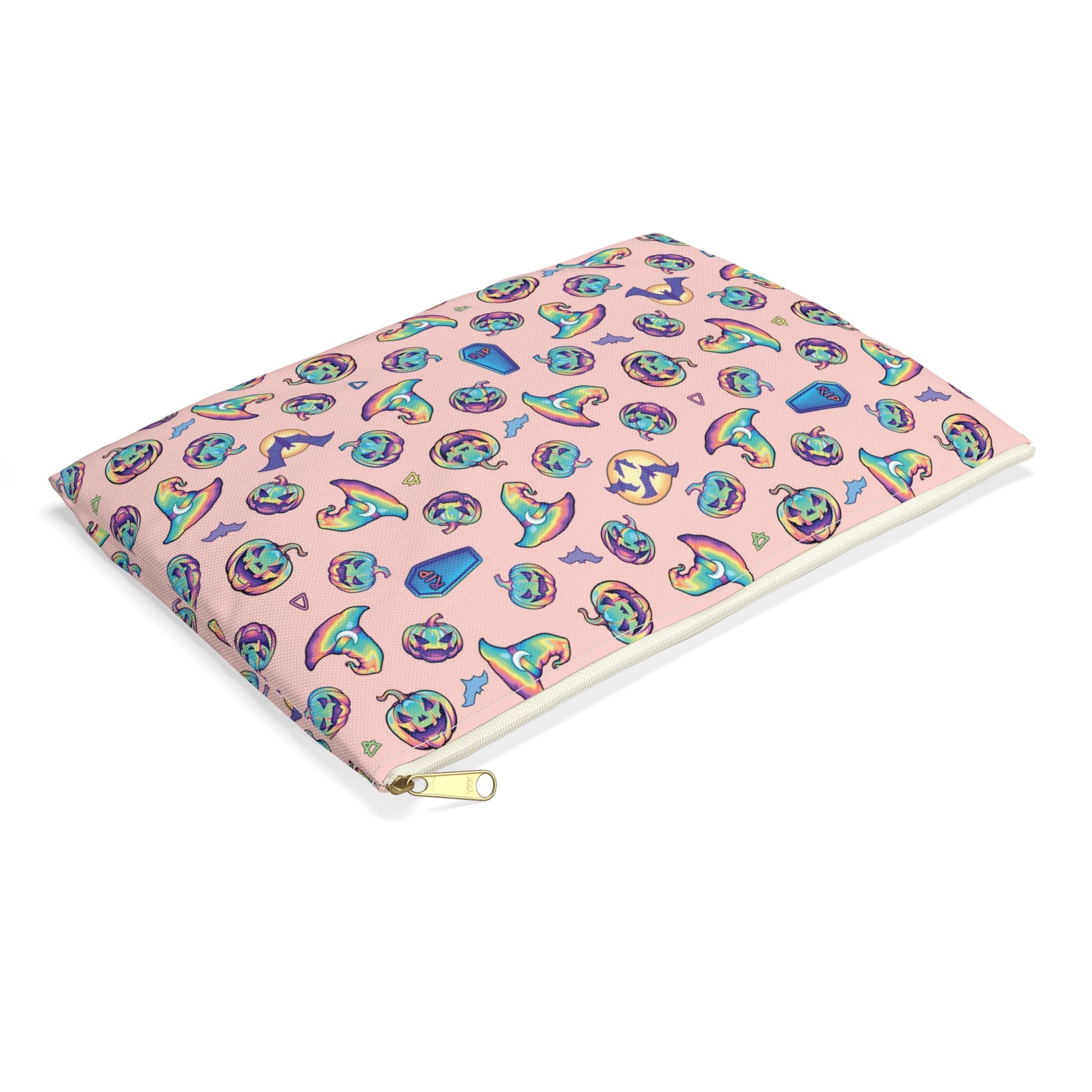 Jack-o’-Lanterns, Bats & Witch Hats Accessory Pouch - Coral - Driftless Enchantments