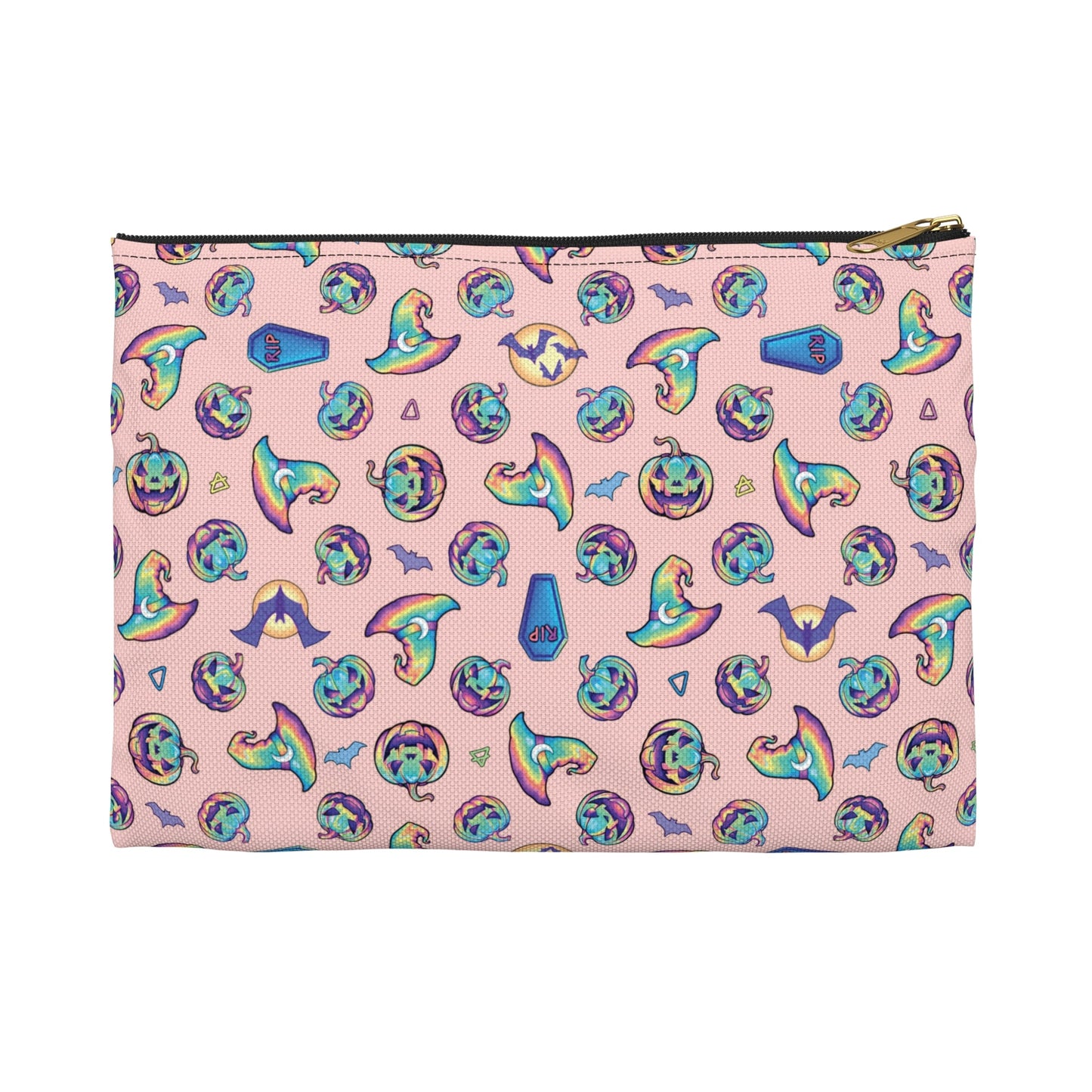 Jack-o’-Lanterns, Bats & Witch Hats Accessory Pouch - Coral - Driftless Enchantments