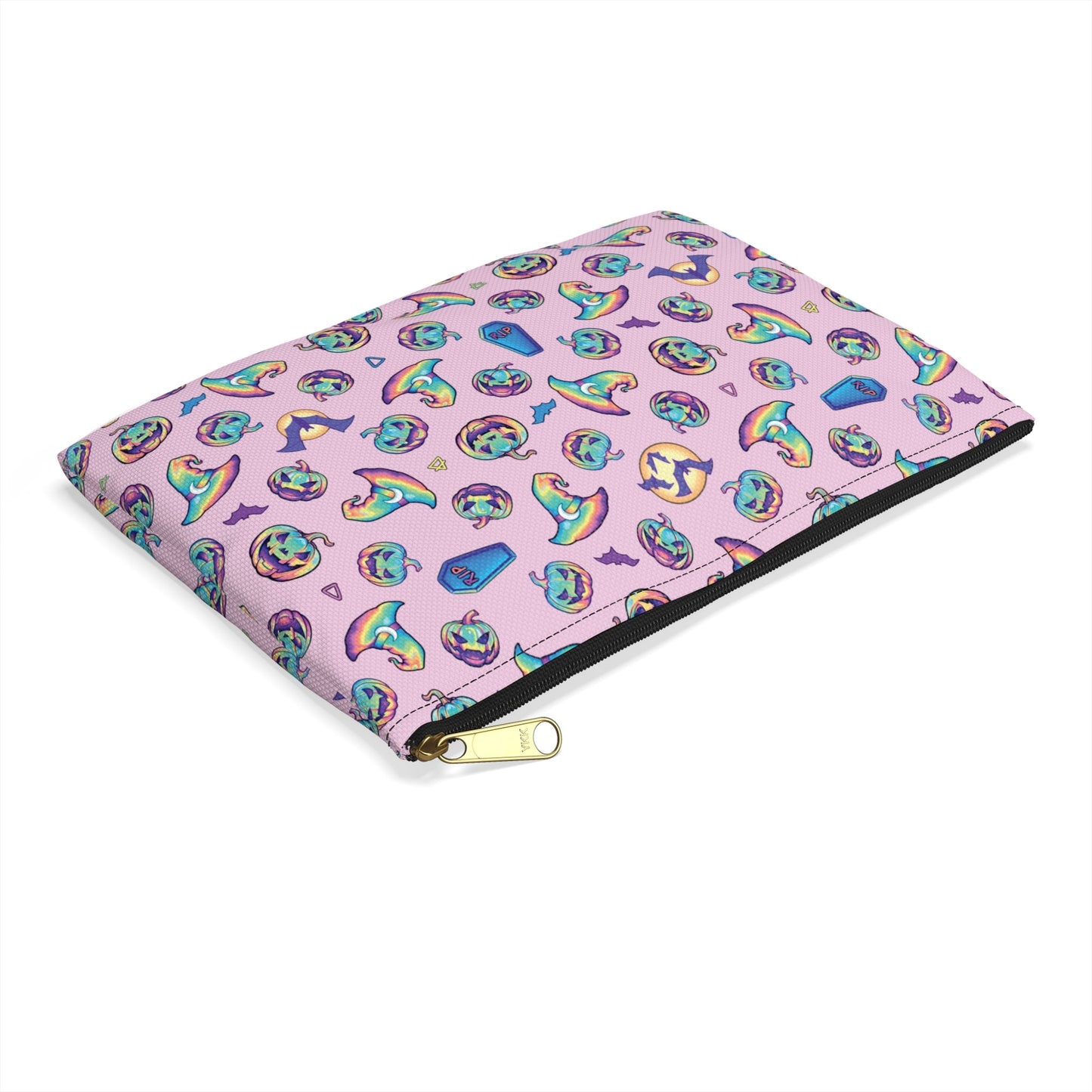 Jack-o’-Lanterns, Bats & Witch Hats Accessory Pouch - Pink - Driftless Enchantments
