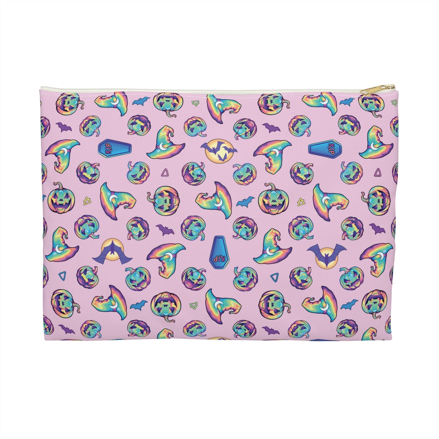 Jack-o’-Lanterns, Bats & Witch Hats Accessory Pouch - Pink - Driftless Enchantments