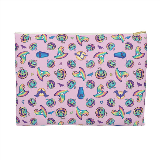 Jack-o’-Lanterns, Bats & Witch Hats Accessory Pouch - Pink - Driftless Enchantments