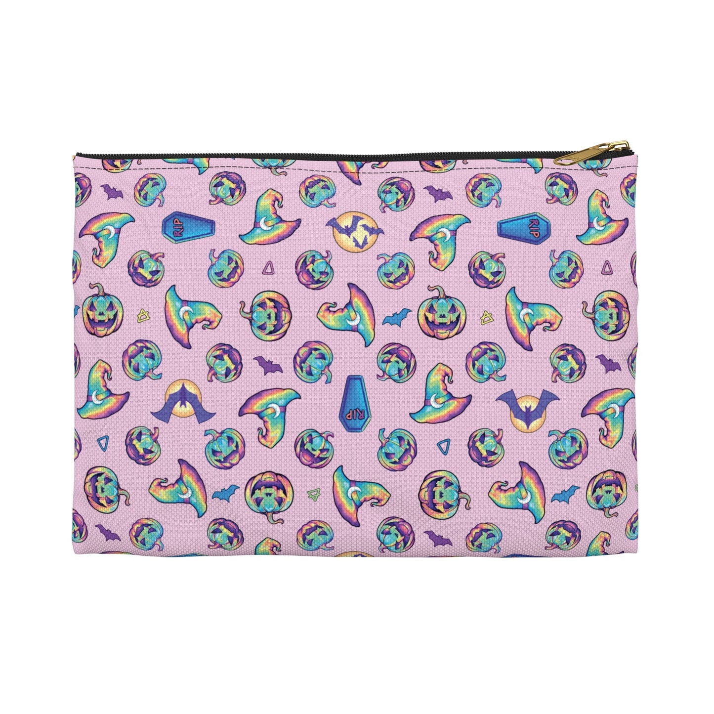 Jack-o’-Lanterns, Bats & Witch Hats Accessory Pouch - Pink - Driftless Enchantments