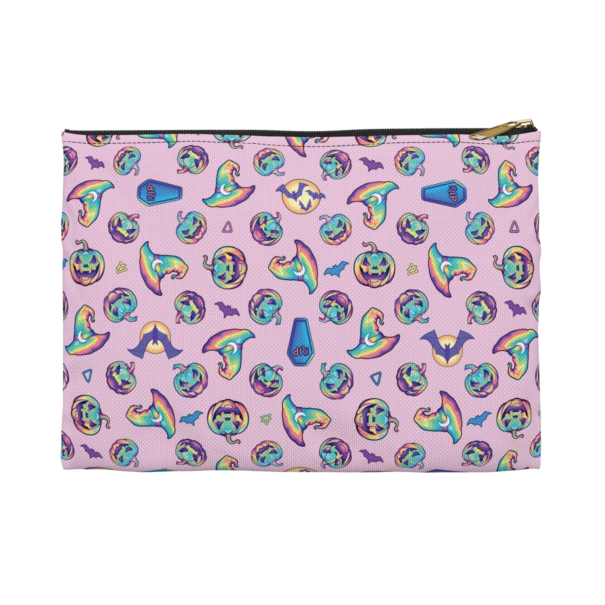 Jack-o’-Lanterns, Bats & Witch Hats Accessory Pouch - Pink - Driftless Enchantments