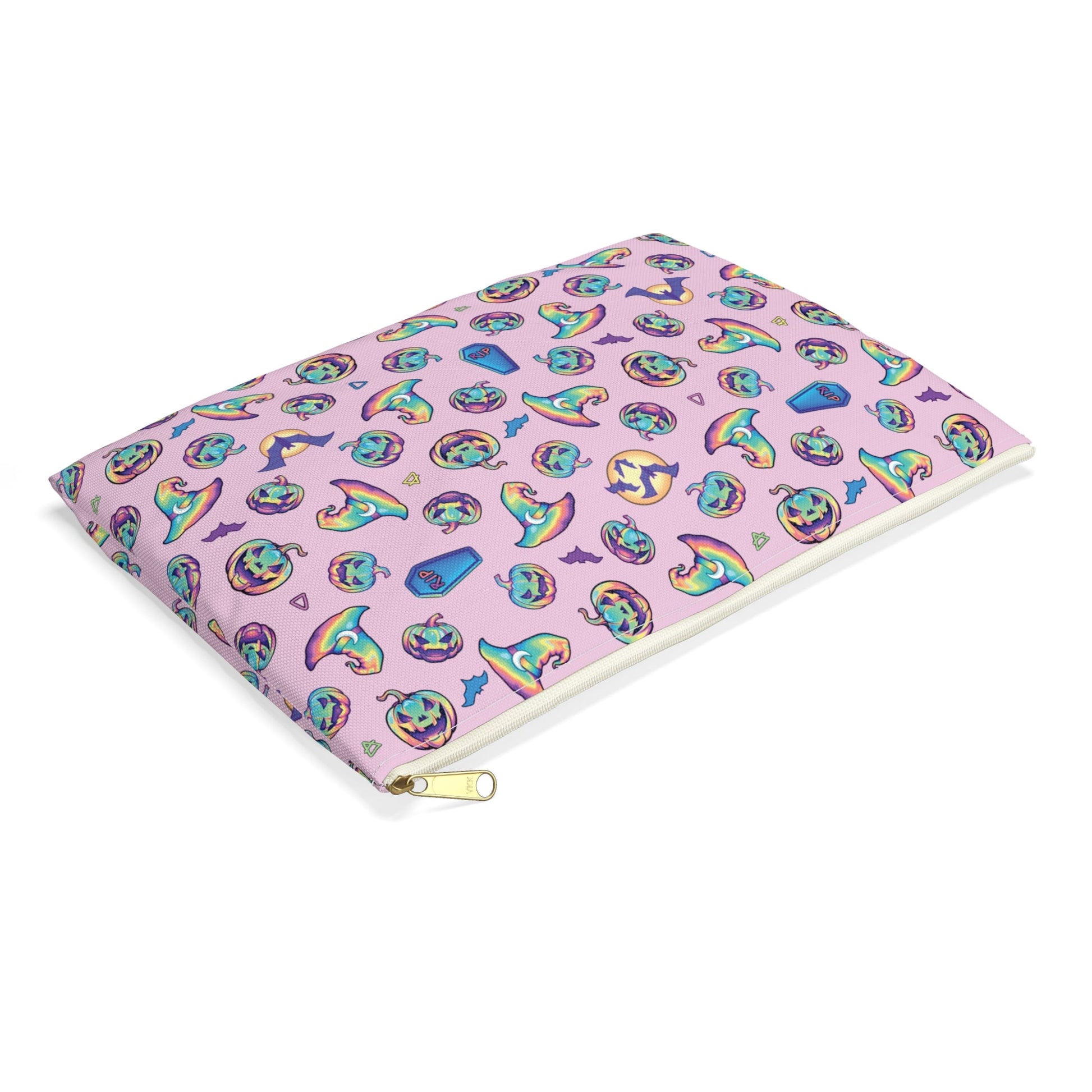 Jack-o’-Lanterns, Bats & Witch Hats Accessory Pouch - Pink - Driftless Enchantments