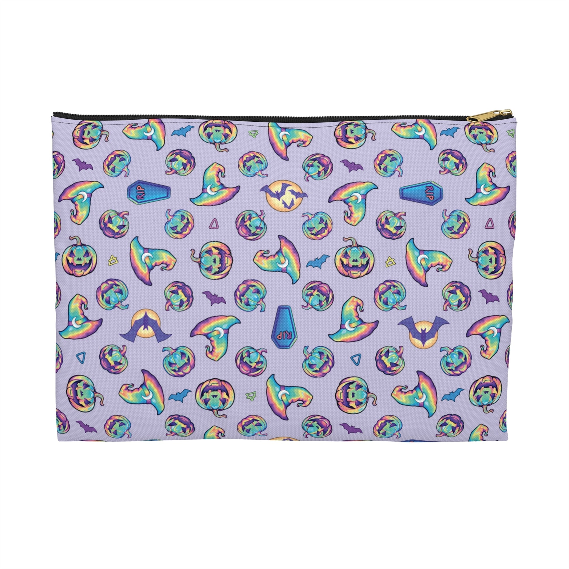 Jack-o’-Lanterns, Bats & Witch Hats Accessory Pouch - Violet - Driftless Enchantments