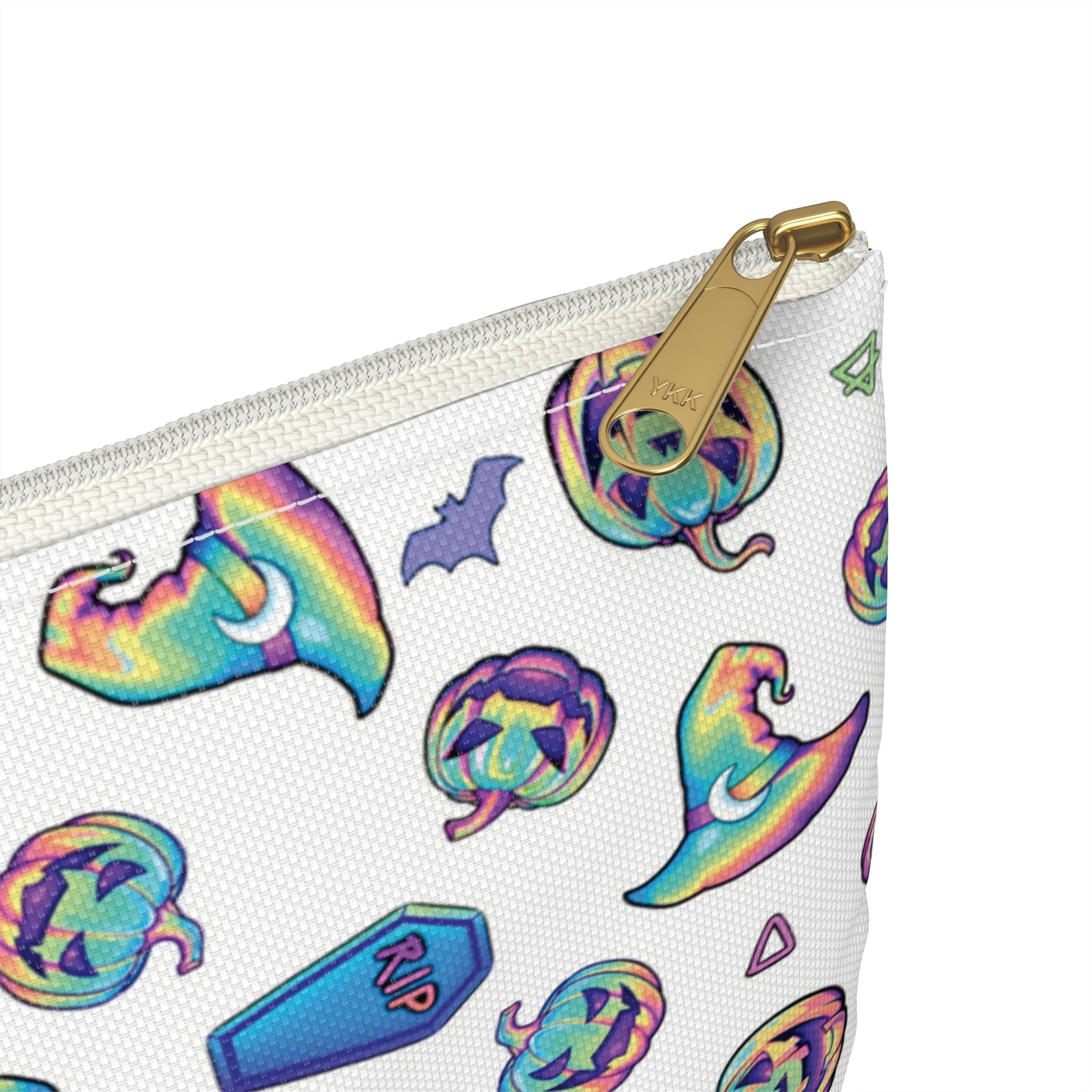 Jack-o’-Lanterns, Bats & Witch Hats Accessory Pouch - White - Driftless Enchantments