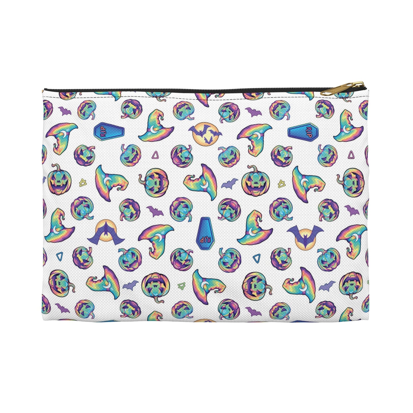 Jack-o’-Lanterns, Bats & Witch Hats Accessory Pouch - White - Driftless Enchantments