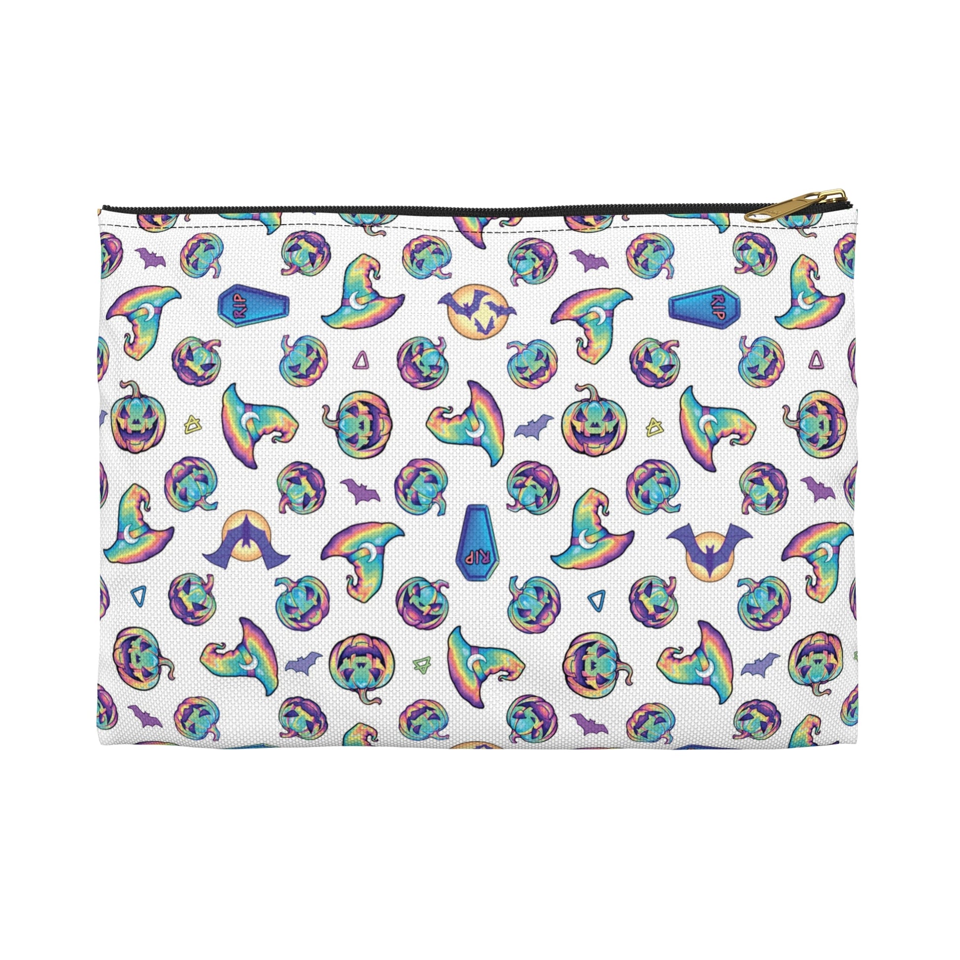 Jack-o’-Lanterns, Bats & Witch Hats Accessory Pouch - White - Driftless Enchantments