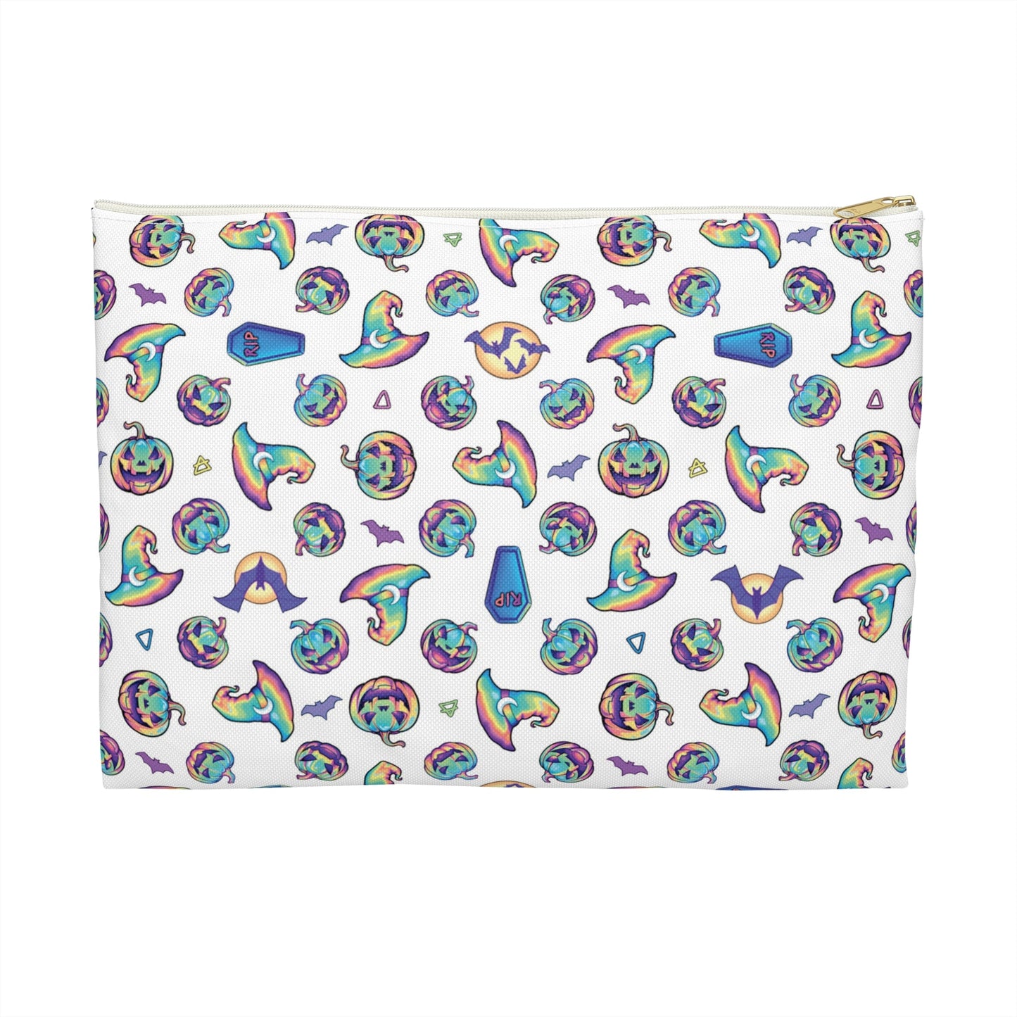 Jack-o’-Lanterns, Bats & Witch Hats Accessory Pouch - White - Driftless Enchantments