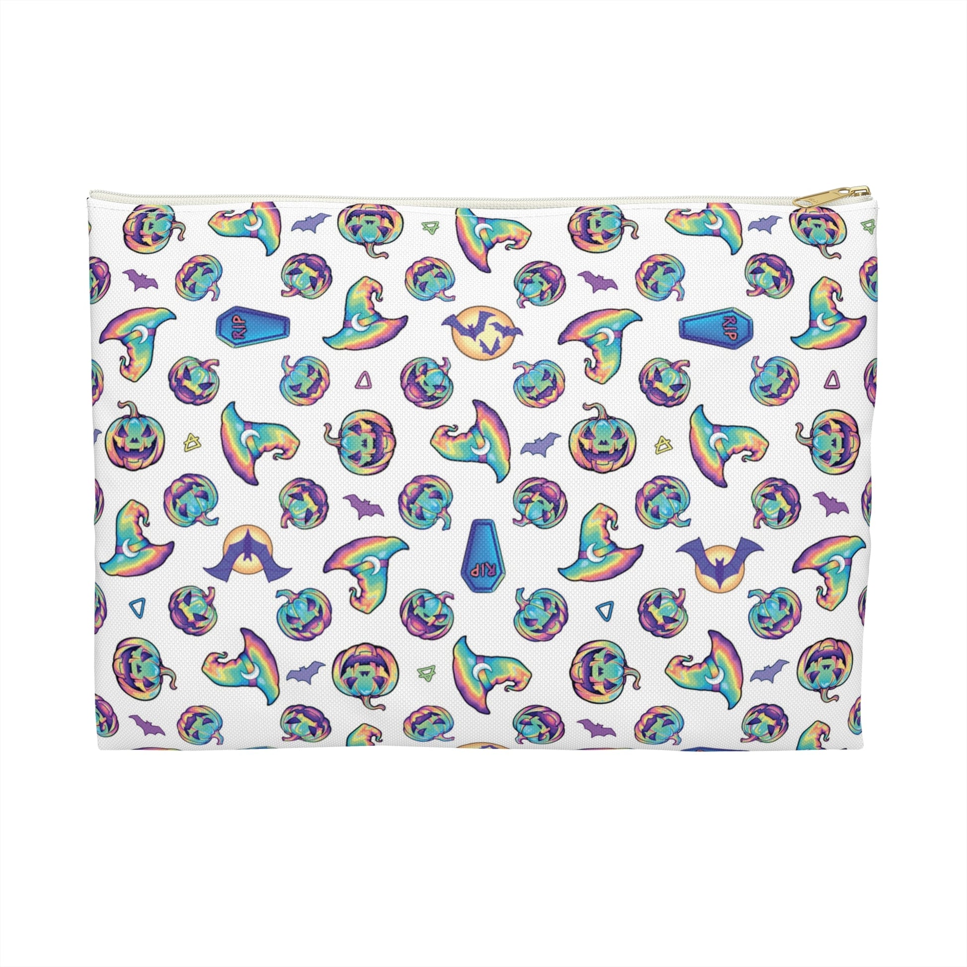 Jack-o’-Lanterns, Bats & Witch Hats Accessory Pouch - White - Driftless Enchantments