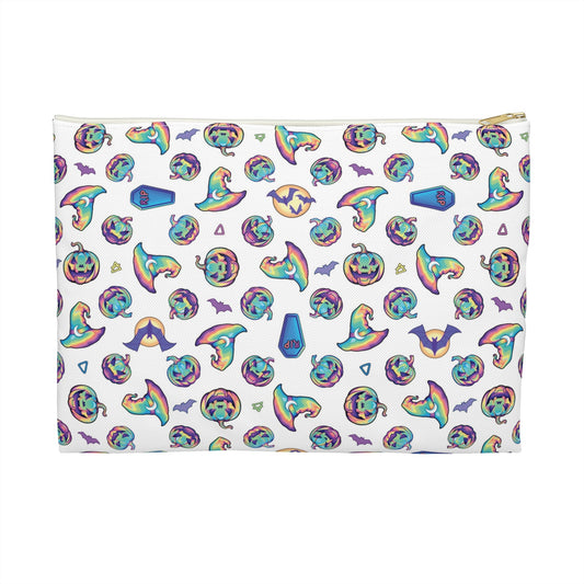 Jack-o’-Lanterns, Bats & Witch Hats Accessory Pouch - White - Driftless Enchantments