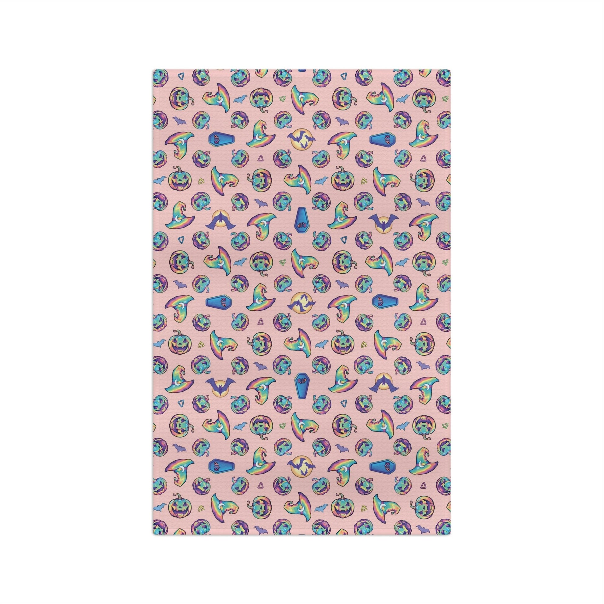 Jack-o’-Lanterns, Bats & Witch Hats Soft Tea Towel - Coral - Driftless Enchantments