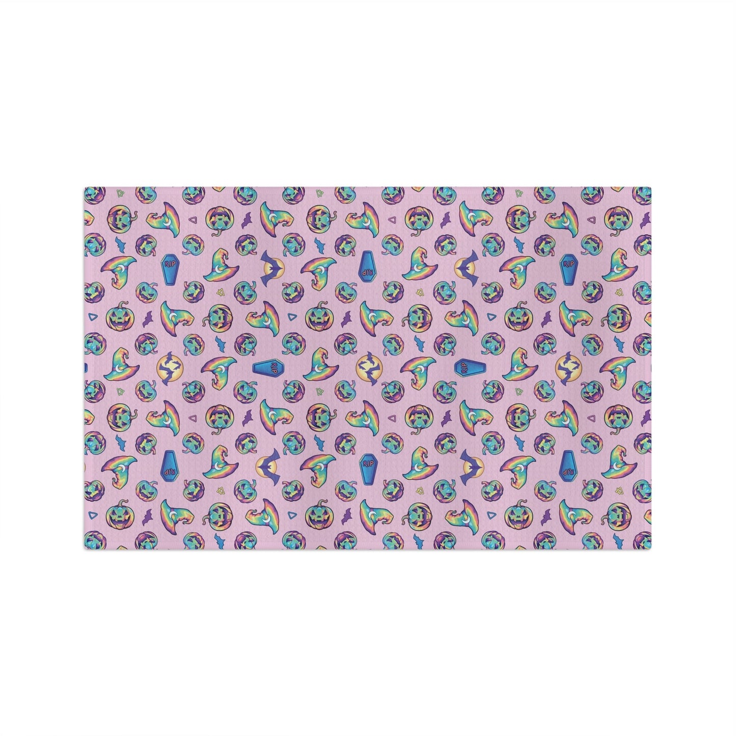 Jack-o’-Lanterns, Bats & Witch Hats Soft Tea Towel - Pink - Driftless Enchantments